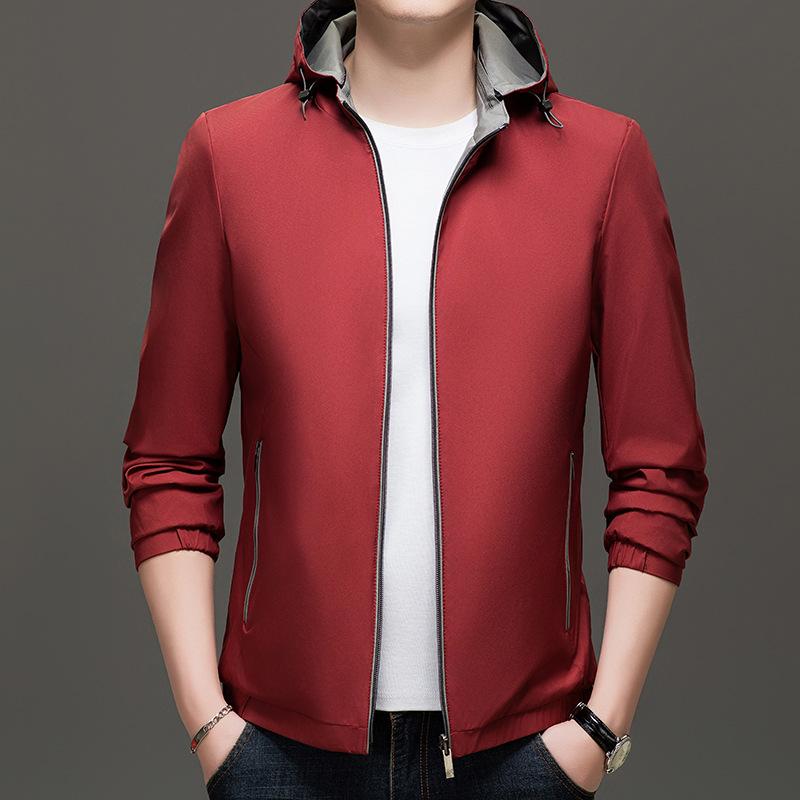 ジャケット 男性用 リバーシブル パーカー 春秋 ポリエステル 無地 スタンドカラー スリムフィット カジュアル アウター ブラック レッド ブルー
