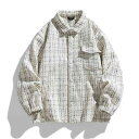 ジャケット メンズ 男性用 秋冬 格子柄 薄手 コットン混紡 ゆったりサイズ 野球服 長袖 アウター ブラック ホワイト(4)