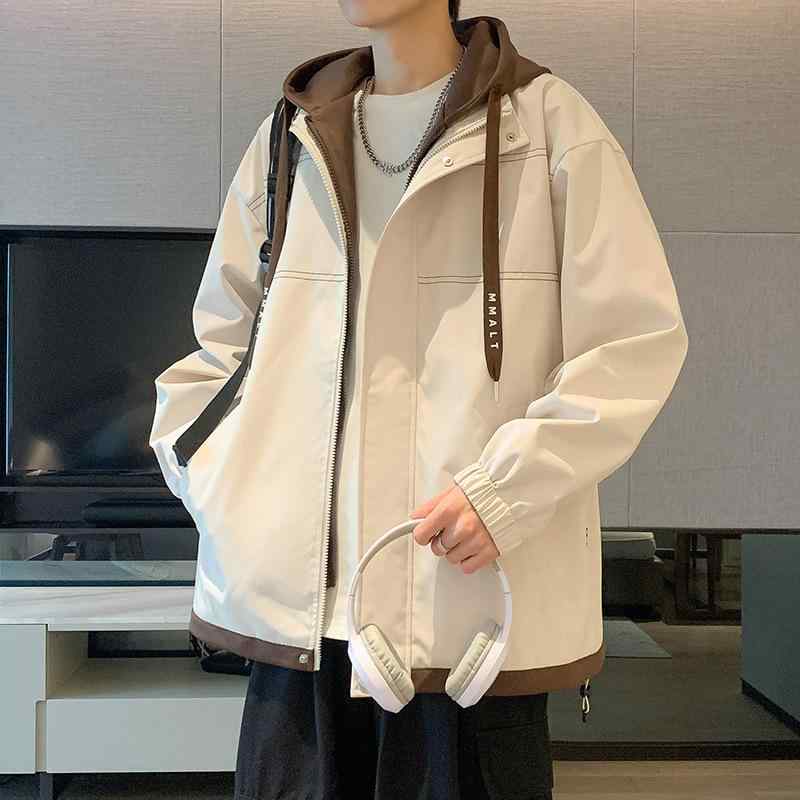 ジャケット メンズ フェイクレイヤード フード付き 防風 厚手 ブルゾン ジャンパー アウター 秋冬 普段使い カジュアル ブラック カーキ系 アーミーグリーン