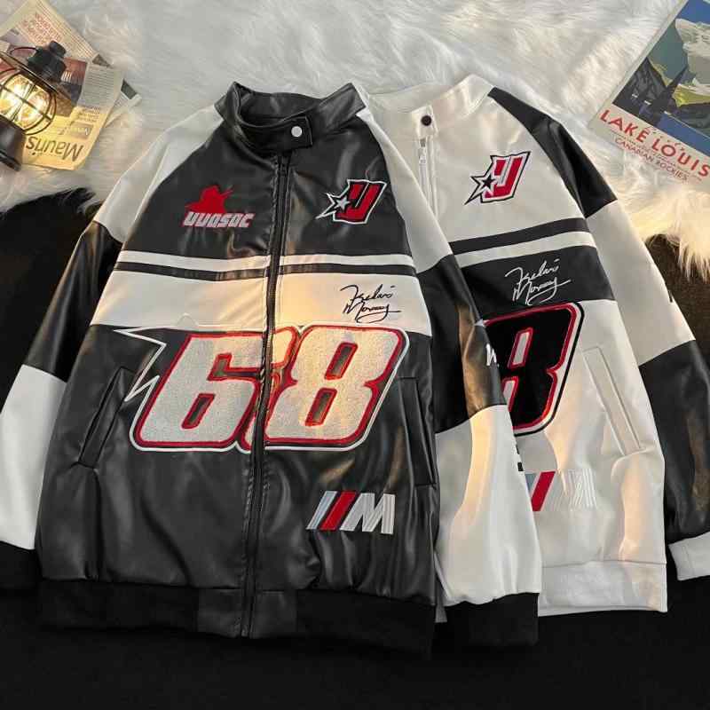 ジャケット メンズ PUレザー 男性用 秋物 アウター カジュアル ストリート系 ゆったり ブラック ホワイト