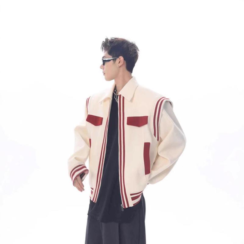 ジャケット メンズ ストリート系 配色 春秋 襟付き アウター ゆったりサイズ