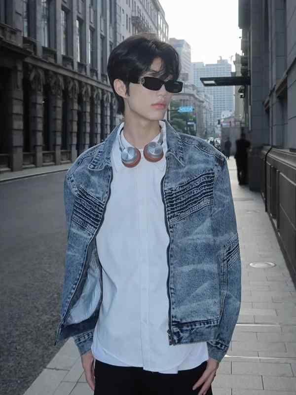 ジャケット メンズ デニム Gジャン ウォッシュド加工 ルーズシルエット ショート丈 立体裁断 ブルゾン ライトアウター 春秋 カジュアル ブルー