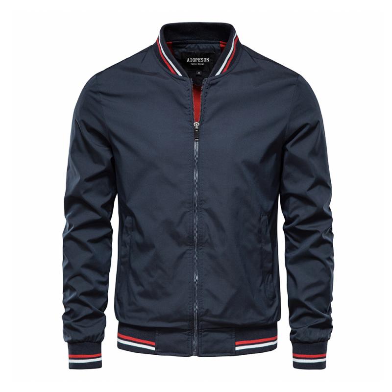 Outdoor Wear - ジャケット メンズ 男性用 カジュアル ブルゾン 春秋 薄手 立ち襟 リブ裾 無地 ポリエステル カーキ グリーン ブラック ネイビー ベージュ(x2)