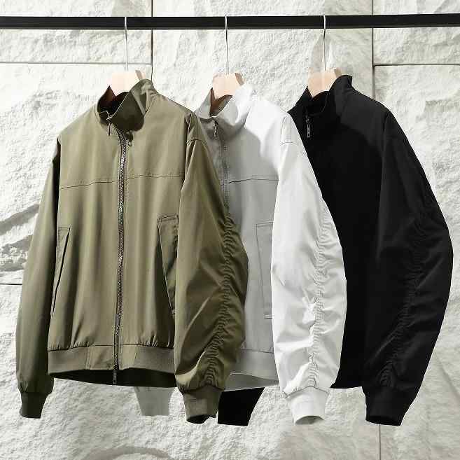 ジャケット メンズ 春物 ライトアウター スタンドカラー ブルゾン ジャンパー 長袖 普段使い アウトドア 3シーズン対応 ポケット 多数 ブラック系 グリーン系(4)