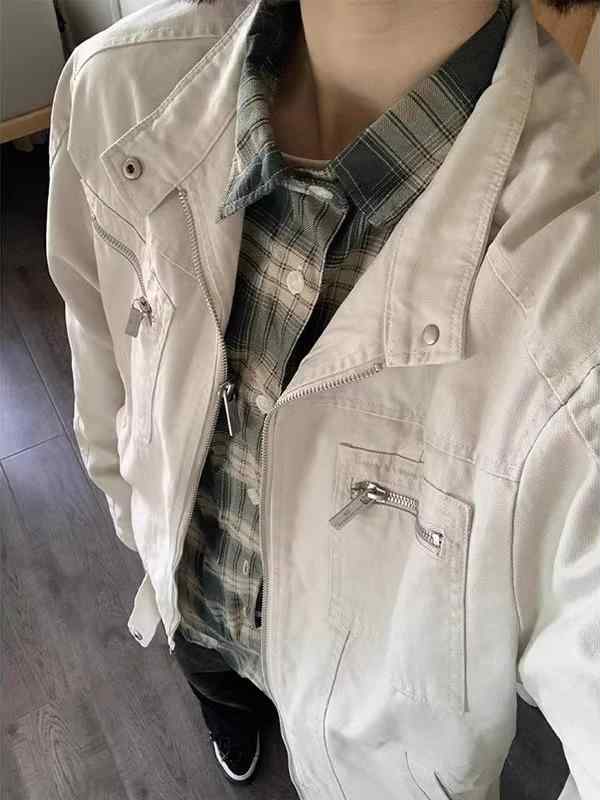 デニムジャケット メンズ Gジャン ブルゾン ワークジャケット フライトジャケット ジャンパー アウター トップス ウォッシュ加工 綿 コットン 無地 カジュアル アメカジ 春秋 灰白 紺色