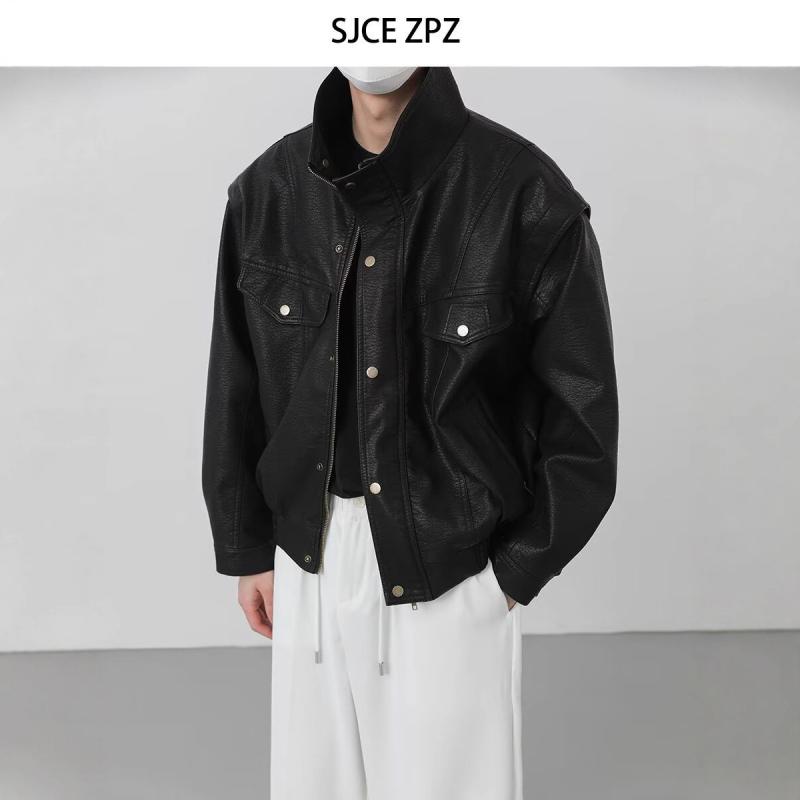 ジャケット メンズ アウター 春秋 耐摩耗 防風 襟付き ポリエステル 切り替え ブラック 長袖 カジュアル