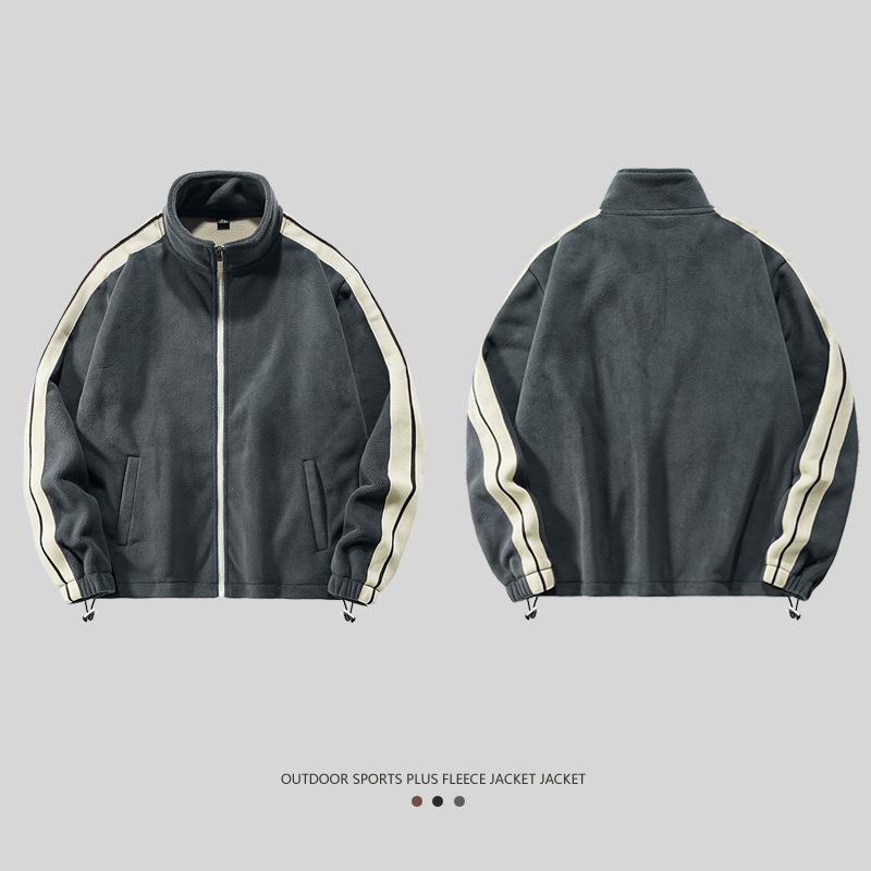 ジャケット 男性用 フリース スウェット 秋冬 立襟 配色 アウトドア スポーツ 暖かい 厚手 裏起毛 アウター 黒 グレー コーヒー