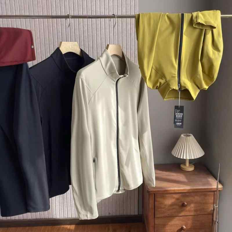 Outdoor Wear - ジャケット メンズ 春物 ニット ブルゾン スタンドカラー アウトドア スポーツ カジュアル ウェア ポリエステル ブラック ベージュ イエロー