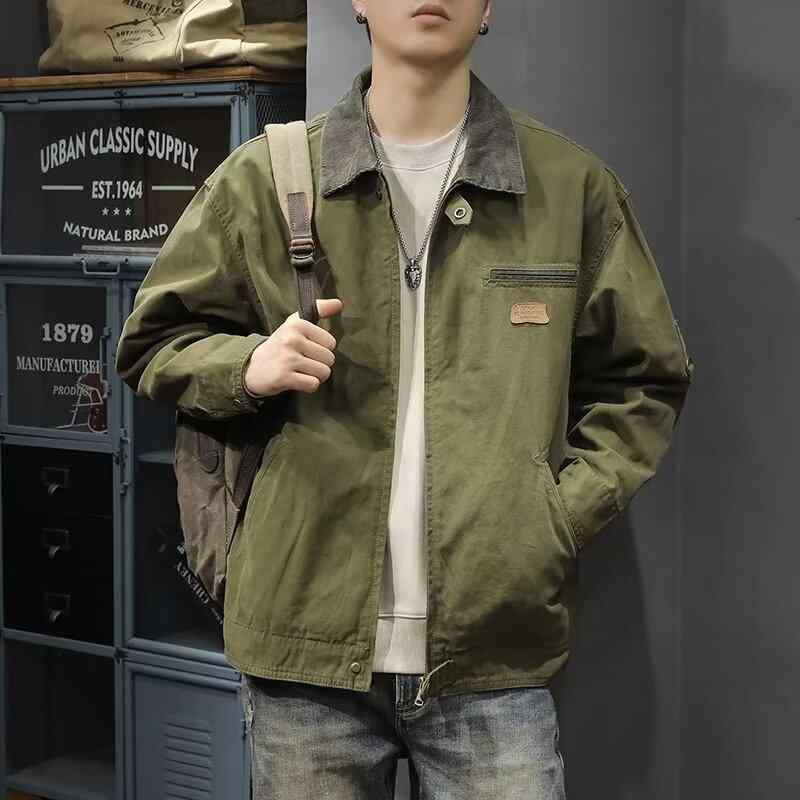 ジャケット メンズ 男性用 耐摩耗 防風 アウター ブルゾン ワークジャケット ミリタリージャケット ルーズ 翻襟 ライトアウター 羽織り カーキ グレー グリーン 春秋・素材機能: 耐摩耗性.防風・カテゴリ: ジャケット・スタイル: 韓国版・対象年齢: 18-24歳・襟の形: 襟付き・シルエット: ゆったり・前立て: ジッパー・フード: なし・・柄: -・誤差範囲: 1-3cm・対象: 青少年・生地の名称: -・メイン生地 состав: ポリエステル繊維30-80%・適用場所: カジュアル・デザイン詳細: プリント・裾のデザイン: ストレート・着丈: レギュラー・着方: アウター・袖丈: 長袖・カラー: ダークグレー.カーキ.グリーン・サイズ: M.L.XL.2XL.3XL.4XL・袖のタイプ: レギュラー袖・対象性別: メンズ・適用年齢: 成人