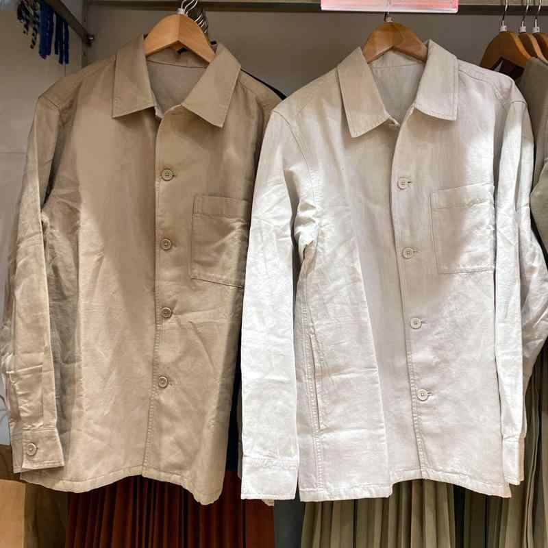 ジャケット 男性用 女性用 綿麻 シャツ 長袖 カジュアル アウター ゆったり 薄手 春物 浅米色 深米色 オリーブ色 紺色 S M L XL