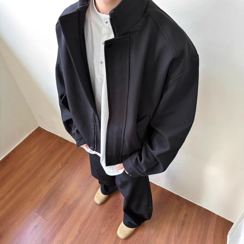 ジャケット 男性用 ブルゾン 春秋 韓国 立襟 ポリエステル カーキ ブラック M L XL 2XL