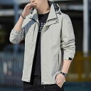 ジャケット 男性用 ブルゾン フード付き ライトアウター ポリエステル 春秋 スプリングコート 韓国 カジュアル スポーティー 黒 ブラック グレー 紺 ネイビー 吸湿速乾