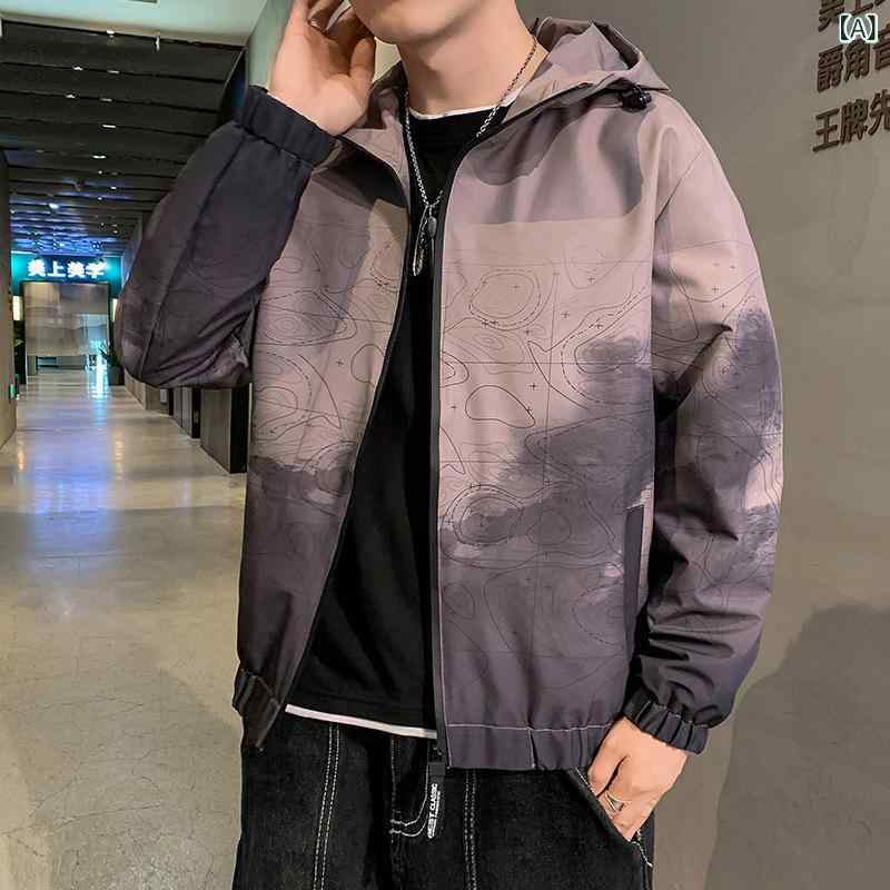 ジャケット メンズ 男性用 アウター ジャンパー ブルゾン 配色 秋物 長袖 6XL 大きいサイズ 聚酯纤维 ポリエステル スポーティー カジュアル グレー ブラック ホワイト グリーン