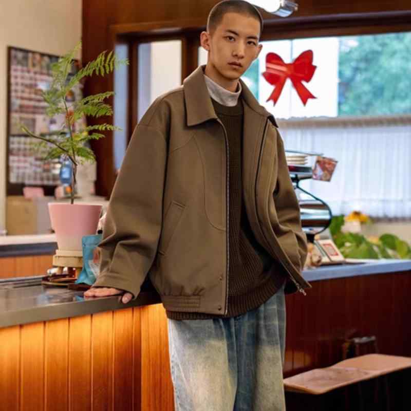 ジャケット メンズ ミラード色 ウール 厚手 秋冬 豪華感 ストリート カジュアル ショート丈 ブルゾン ..