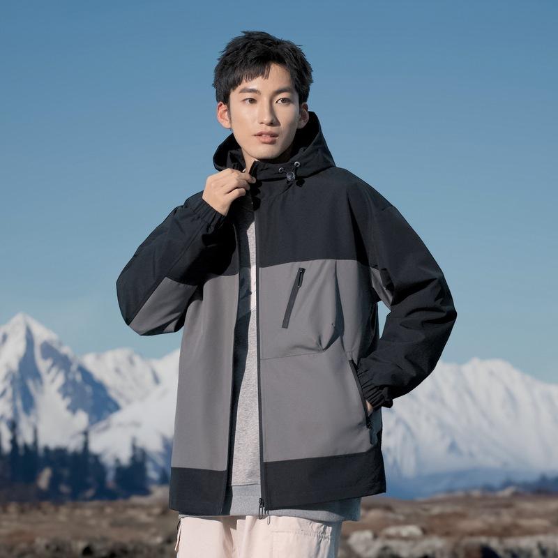 ジャケット メンズ 防水 防風 配色 フード付き アウトドア 登山 カジュアル スポーティー ブルゾン ア..