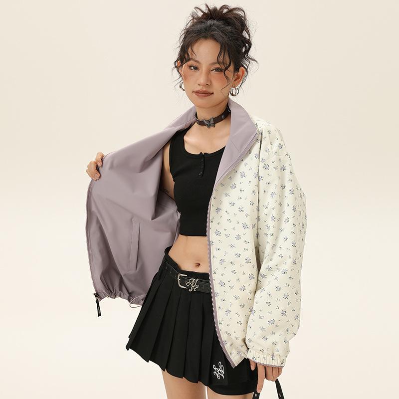 Wear - ジャケット メンズ リバーシブル 襟付き 配色 切り替え ゆったり アウター 春秋 ポリエステル ブラック カーキ パープル グリーン