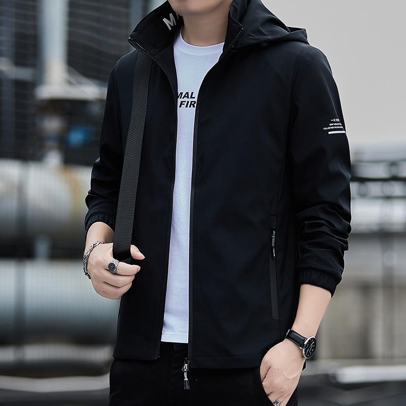 ジャケット メンズ 男性用 春物 防風 撥水 フード付き アウター ジャンパー ブルゾン スポーツ ウェア カジュアル スタイル ブラック グレー ブルー
