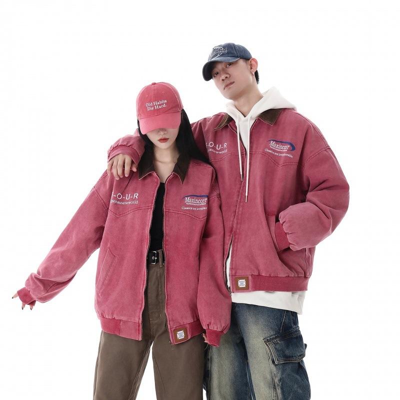 ジャケット 男性用 春秋物 古着風 ウォッシュ加工 刺繍 アウター ワークジャケット ブルゾン ブラック