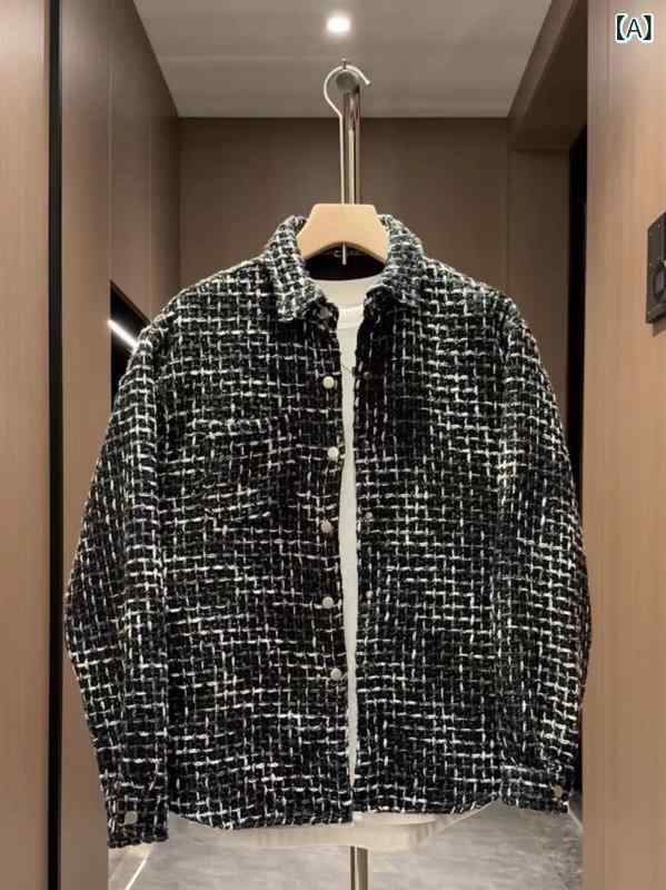 ジャケット 男性用 韓国 チェック柄 襟付き 長袖 トップス アウター 羽織り ゆった...
