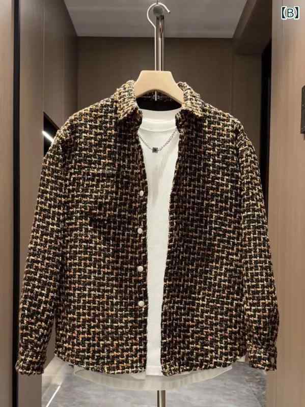 ジャケット 男性用 韓国 チェック柄 襟付き 長袖 トップス アウター 羽織り ゆった...