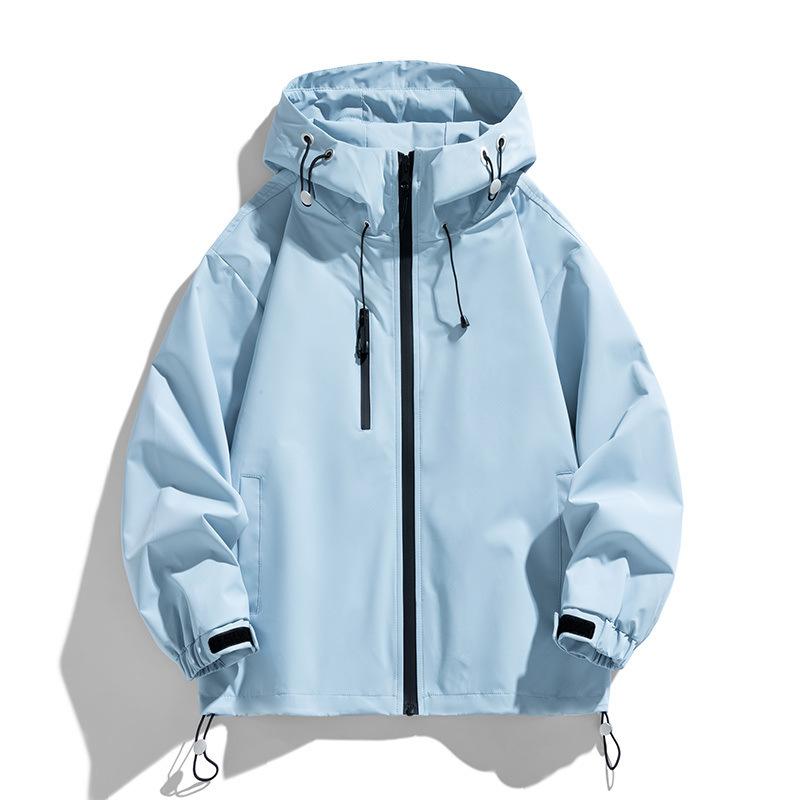 ジャケット メンズ レディース 防風 撥水 パーカー フード付き ブルゾン ジャンパー アウトドア スポーツ 春秋 薄手 ポリエステル 無地 米白 黒 青 ピンク カーキ 緑 紫