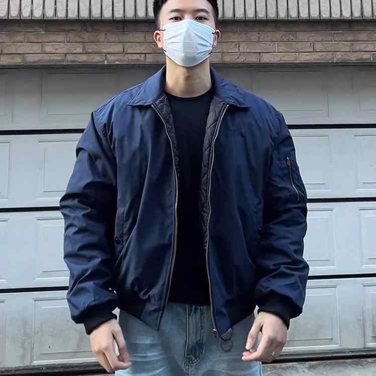 ジャケット 男性用 ブルゾン 襟付き コットン 秋冬 普段使い 長袖 若者 藍色 耐摩耗
