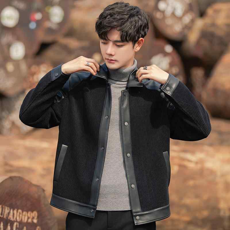 ジャケット メンズ PUレザー ブルゾン 秋冬 カジュアル コーデュロイ 切り替え 襟付き 無地 ブラック M L XL 2XL 3XL 4XL 5XL