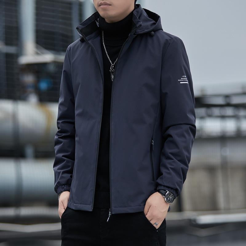 ジャケット 男性用 防寒 防風 裏起毛 アウター カジュアル ブルゾン 上着 ポケット ブラック 深グレー ブルー(x2)