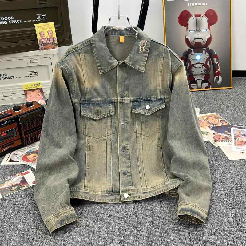 ジャケット 男性用 デニム ウォッシュ加工 レトロ ブルゾン Gジャン アメカジ ワーク 春秋 長袖 普段使い