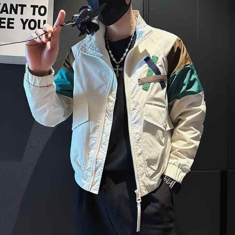 ジャケット メンズ 長袖 ジップアップ 立ち襟 ライトアウター ブルゾン ジャンパー ルーズフィット ゆったりシルエット 秋冬 黒 ブラック系