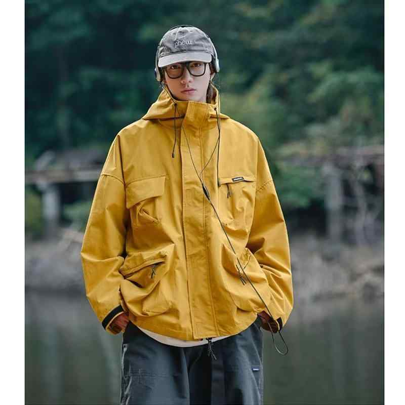 ジャケット 男性用 ブルゾン アウター 防水 防寒 フード付き ブラック グリーン ゆったりシルエット