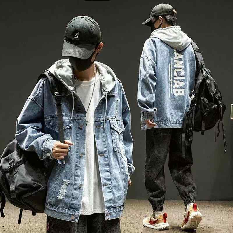 Outdoor Wear - ジャケット メンズ デニム ダメージ加工 春秋 長袖 ブルゾン Gジャン ストリート系 ゆったり ブラック ブルー