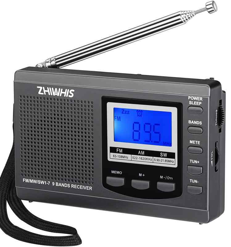 ZHIWHIS ラジオ 小型ポータブル FM/AM/SW ワイドfm対応 高感度受信クロックラジオ スピーカーとイヤホン付き タイマー機能 USB電池式 横置き型
