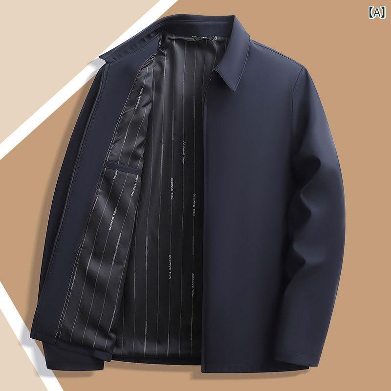 ジャケット メンズ 男性用 紳士服 春秋 アウター 薄手 ポリエステル 翻襟 無地 ビジネス カジュアル ネイビー ブラック カーキ グリーン ワインレッド