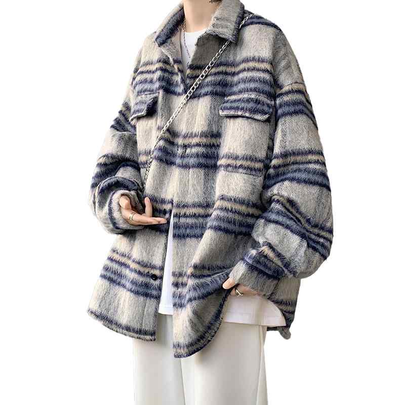 ジャケット メンズ ネルジャケット 秋冬 ティーン ルーズフィット カジュアル アウター ブルー カーキ M L XL XXL XXXL