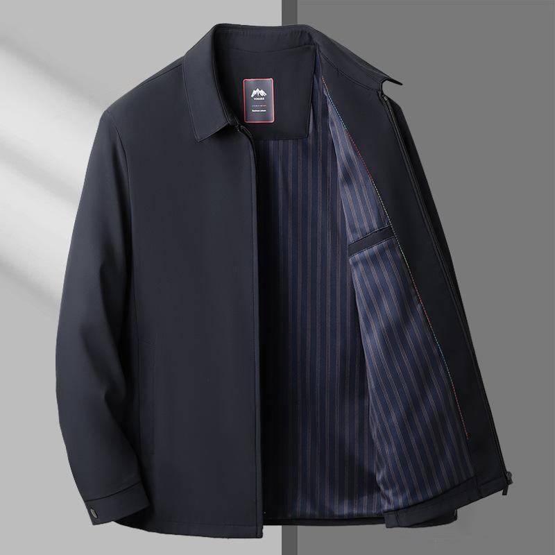 Rakuten - ジャケット メンズ 男性用 紳士服 トップス アウター 翻襟 長袖 ポリエステル 耐摩耗 防風 多ポケット 無地 スリムフィット 紺色 黒