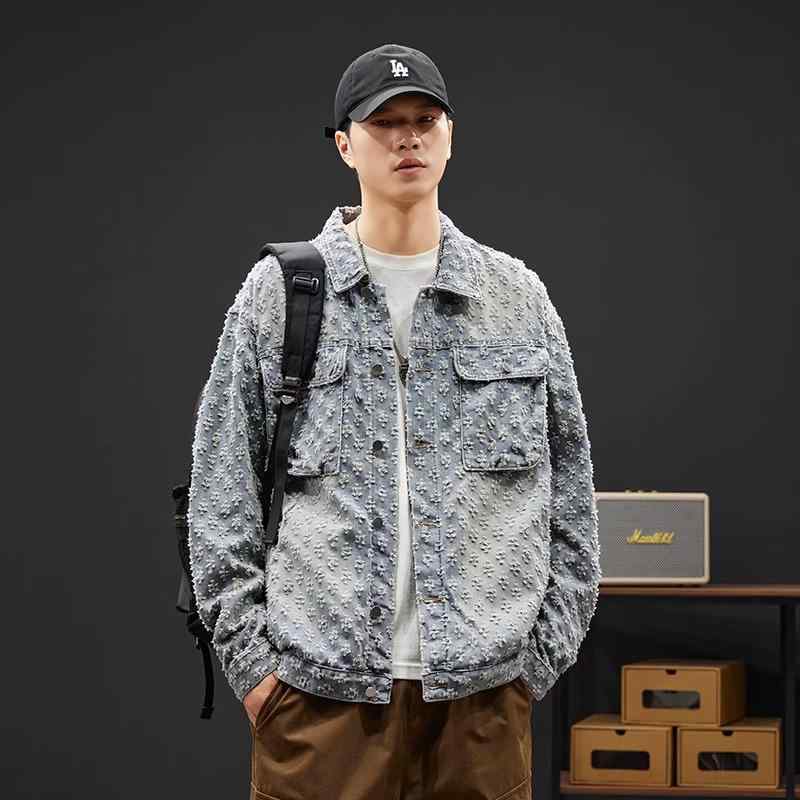 ジャケット メンズ デニム ウォッシュド レトロ 立襟 ライトアウター Gジャン ブルゾン M L XL 2XL 3XL コットン 春秋 泥黄色 ライトブルー