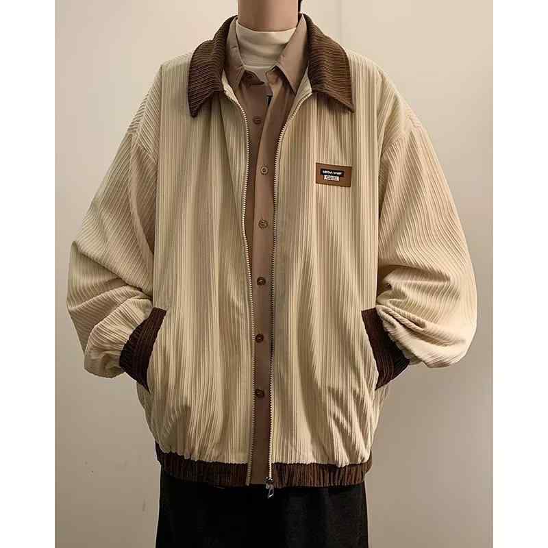 ジャケット メンズ 男性用 コーデュロイ ブルゾン ジャンパー スタジャン 配色 春秋 普段使い カジュア..