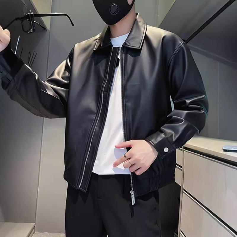 レザージャケット メンズ 秋物 アウター 高見え 修身 バイク ウェア 襟付き 皮ジャン 黒 ブラック 無地 長袖 羽織り 男性用 カジュアル スタイル