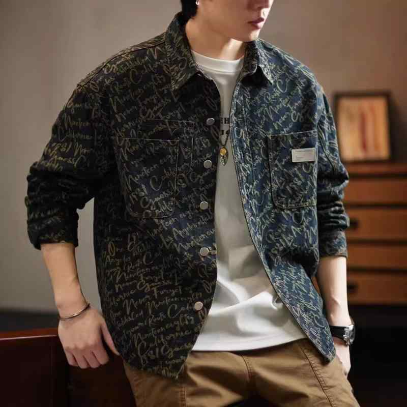 服饰 - デニムジャケット メンズ レトロ 提花 ウォッシュ加工 Gジャン ブルゾン アウター 綿 春秋 ストリート ワークスタイル カジュアル