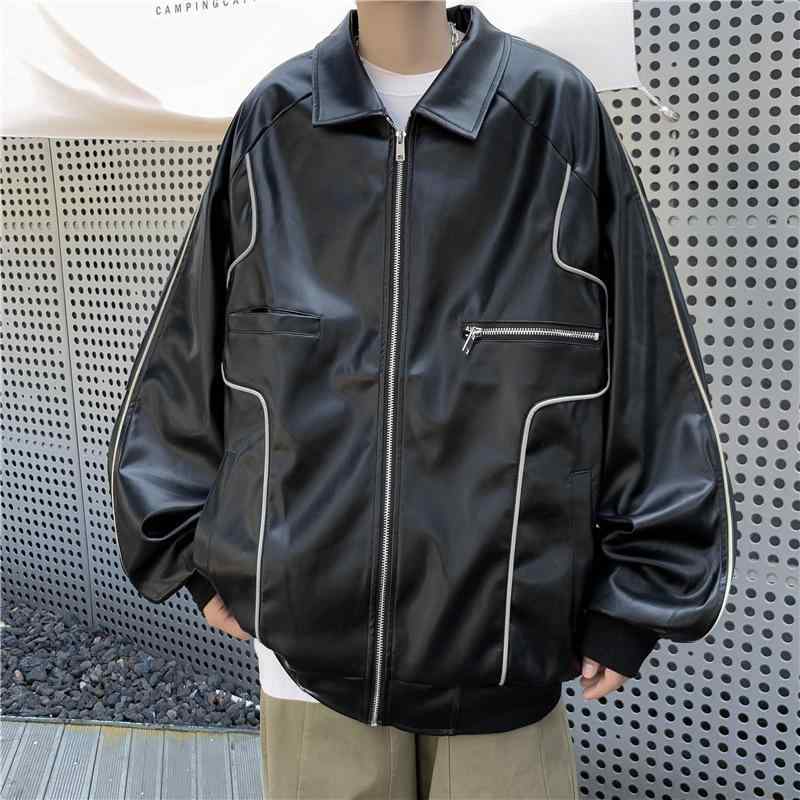 ジャケット メンズ 男性用 秋冬 PUレザー 耐摩耗 翻襟 長袖 ルーズフィット ジップアップ ブルゾン アウター ブラック グリーン ベージュ M L XL 2XL 3XL 普段使い カジュアル