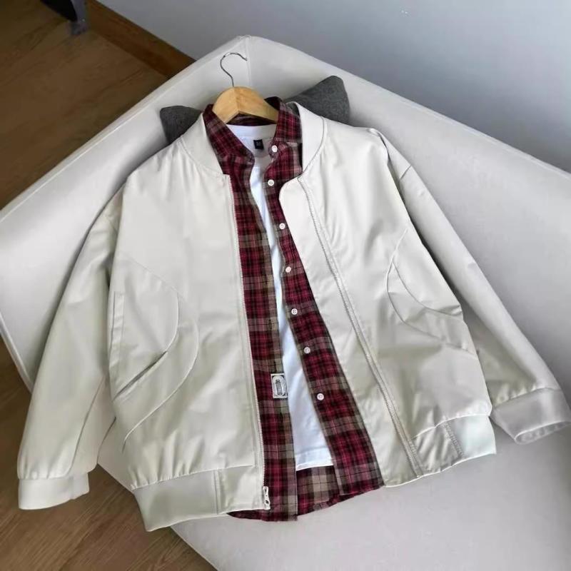 ジャケット メンズ ライトアウター スタンドカラー ブルゾン ジャンパー 野球服風 普段使い 防風 春秋 ポリエステル ブラック 黒 アプリコット