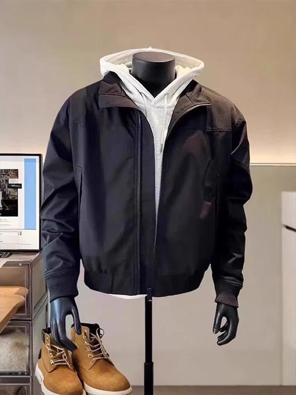 ジャケット メンズ 春秋 立襟 コーチジャケット フライトジャケット 野球服 ジャンパー ブルゾン アウター 無地 黒/緑