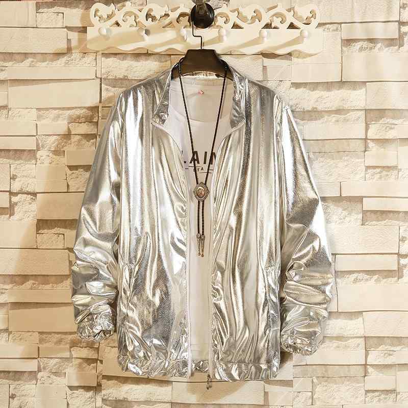 ジャケット メンズ 薄手 UVカット スタンドカラー ブルゾン ジャンパー トップス アウター シルバー シルバー ゴールド ゴールド 春夏 普段使い 韓国