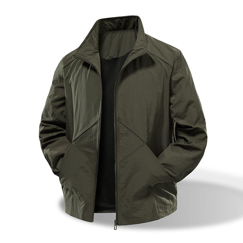 ジャケット メンズ ライトアウター スタンドカラー 薄手 ブルゾン 秋物 無地 ブラック ダークグレー コーヒー カーキ S M L XL 2XL 3XL 4XL 5XL