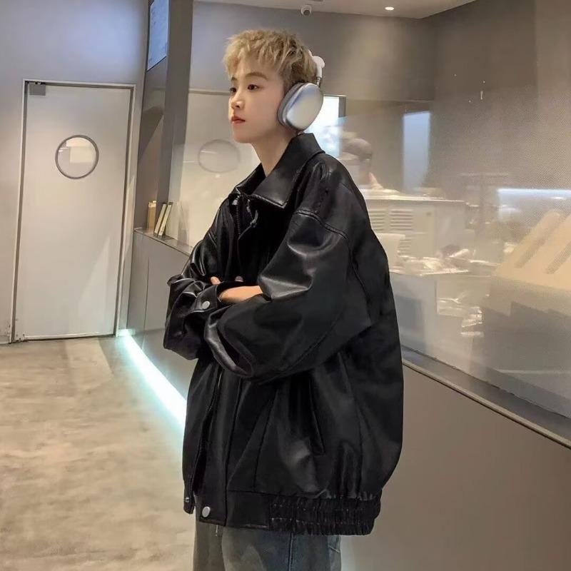 ジャケット 男性用 秋物 レザージャケット アウター ブルゾン ゆったり PUレザー 合皮 切り替え バイカー 常着 ブラック ブラウン系