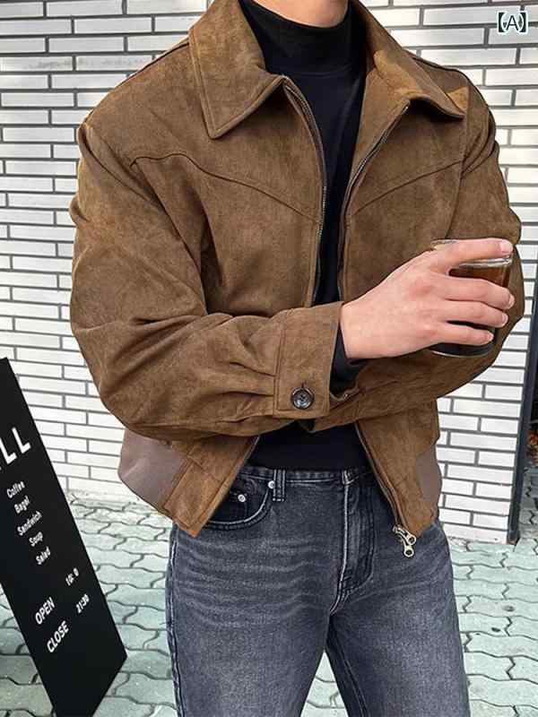 ジャケット メンズ 男性用 耐摩耗 防風 無地 翻領 ライトアウター 長袖 合体型 黒 ...