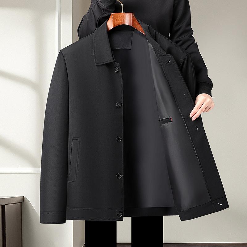 ジャケット メンズ 男性用 シニア 紳士服 春秋 薄手 襟付き 前開きボタン留め ブラック 無地 普段使い