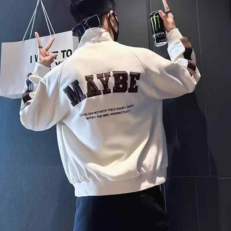 ジャケット メンズ ブルゾン 秋冬 パッチワーク ロゴ ルーズ カジュアル スポーツ スタンドカラー アウ..