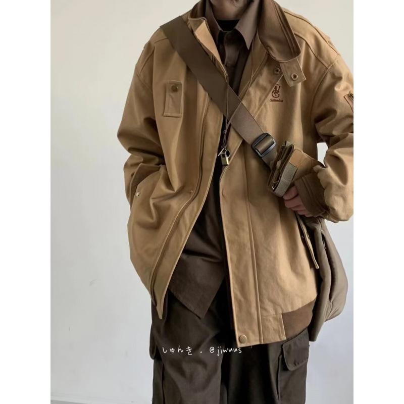 ジャケット 男性用 ブルゾン 秋物 スタンドカラー ゆったりめ カーキ M L XL 2XL 3XL